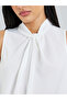 White Knot Detail High Neck Sleeveless Blouse - 4
