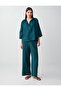 Dark Green 100% Linen Relaxed Fit Three-Quarter Sleeve Shirt Collar Blouse - 2