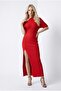 Women's Asymmetrical Collar Slit Knitwear Dress