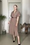Belted Front Full Button Closure Midi Short Sleeve Dress - 6