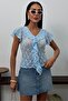Women's Lace Blouse with Ruffle Detail, V-Neck, Transparent