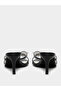 Black High Heel Sandals with Floral Detail - 4