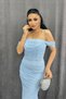 Lace Fabric Stone Detailed Evening Dress - Baby Blue - 4