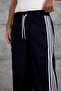 Men's Sweatpants Thin Velvet Striped Sixteen Navy Blue Oversize Loose Fit - 5