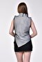 High Collar Organza Blouse - Black - 8