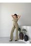 Women's Gold Buttoned Belted Vest Fabric Trousers Set - 5