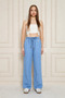 Women's 100% Cotton Wide-Leg Blue Baggy Pants
