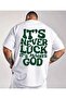 تي شيرت أبيض للجنسين بطباعة God's Luck مقاس كبير