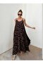 Buketli̇ Women's Woven Viscose Top with Short Sleeves and Blouse, Rope Strap Patterned Loose Long Dress - 5