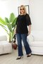 Plus Size Black Evening Dress Blouse with Tulle Sleeves and Gold Brooch - 6