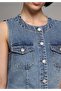 Slim Fit Women's Light Indigo Denim Vest - 4