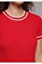 Slim Fit Round Neck Plain Women's Red Short Sleeve T-Shirt - 4