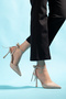 Beige Suede Back Bow Detailed Ankle Strap Women's Heeled Shoes - 4
