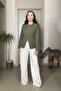 Button Detailed Blazer Jacket with Opening at the Waist - 4