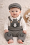 Teddy Bear Embroidered Baby Boy Stylish Salopet, Bow Tie Bodysuit and Cap Hat 3-Piece Set 0-12 Months - 2