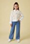 Girl's 3-Piece Set with Cream Pompom Sweater, Shirt and Jeans 24110 - 2