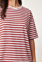 Striped Oversize Viscose T-Shirt Lrn0041 Bordo White - 4