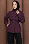 Short Belted Stylish Trench Coat Plum - 6