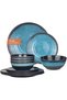 Camping Tableware, Melamine, 4 People, 12 Pieces, Dishwasher Safe, Picnic Crockery Set, Stone Blue Design