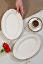 4458 Burçak Set of 2 Porcelain Platinum Meshed Boat Plates - Oval Breakfast Serving Set 25cm - 3
