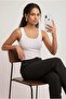 Women's Ribbed Look Thick Strap Basic White Blouse Undershirt - 5