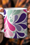 330ml Printed White Ceramic Mug Cup with Colorful Abstract Leaf Pattern - 2