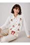 Cherry Detailed Comfortable Fit Long Sleeve Lace-Up White Women's Shirt - 5