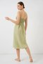 Women's Viscose Green Dress with Gathered Waist and Straps - 6