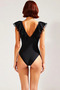 Women's Swimsuit V-Neck Flounced Sleeveless Covered Plain Pattern Knitted Fabric Regular Fit Beachwear Sport - 5