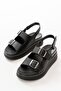 Zri̇n-1185 Premium Black Wedge Heel Women's Sandals