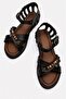 Women's Beaded Cross Sandals; Black - 3