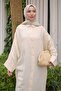 Beige Glittery Muslin Long Tunic with Slits on the Sides - 3