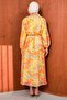 Orange Patterned Collar Buttoned Dress - 5
