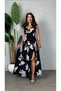 Women's strappy, crossover neck, wide cut, detailed slit, long supreme dress