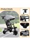 6-in-1 Kids Tricycle with Canopy, Foldable Toddler Trike, 360° Rotating Seat, Grey - 2
