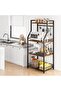 4-Tier Kitchen Bakers Rack, Utility Storage Shelf with 8 Hooks, Microwave Oven Stand, Rustic Brown - 7