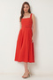 Textured Belted Summer Midi Dress Lub0352 Red - 2