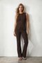 Women's coffee crew neck gold button blouse and pants set alc-x15535 - 2