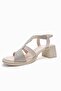 Dolen Ecru Genuine Leather Women's Stoned Thick Heel Sandals - 6