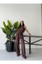 Women's Belt Detailed Loose Cut Satin Look Double Set - 4