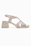Dolen Ecru Genuine Leather Women's Stoned Thick Heel Sandals - 4