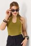 Women's halter neck crop top - green - 3
