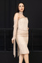 Beaded Strapless Neckline Lace Pencil Dress - Beige - 4