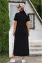 Women's Short Sleeve Collar Zipper Detailed Slit Long Summer Viscose Dress - 3