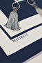 Navy Blue Rope and Tassel Patterned Silk Scarf - 3