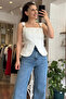Ecru Gold Buckle Detailed Crepe Fabric Blouse - 3