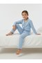 Girl's Blue Color Long Sleeve Shirt Pajama Set - 3
