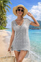 Women's Front and Back V-Neck Mesh Knitwear Beach Blouse Long Back Swimsuit Top Pareo - 5