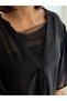 Crep Women's Beaded Detailed Bat Sleeve V-Neck Loose Chiffon Blouse Black - 3
