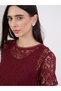 Red Lace Overlay Sheath Knee Length Dress - 4